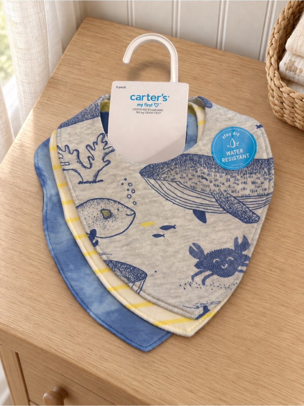 NWT Carter’s 3-Pack Water-Resistant Baby Bandana Bibs